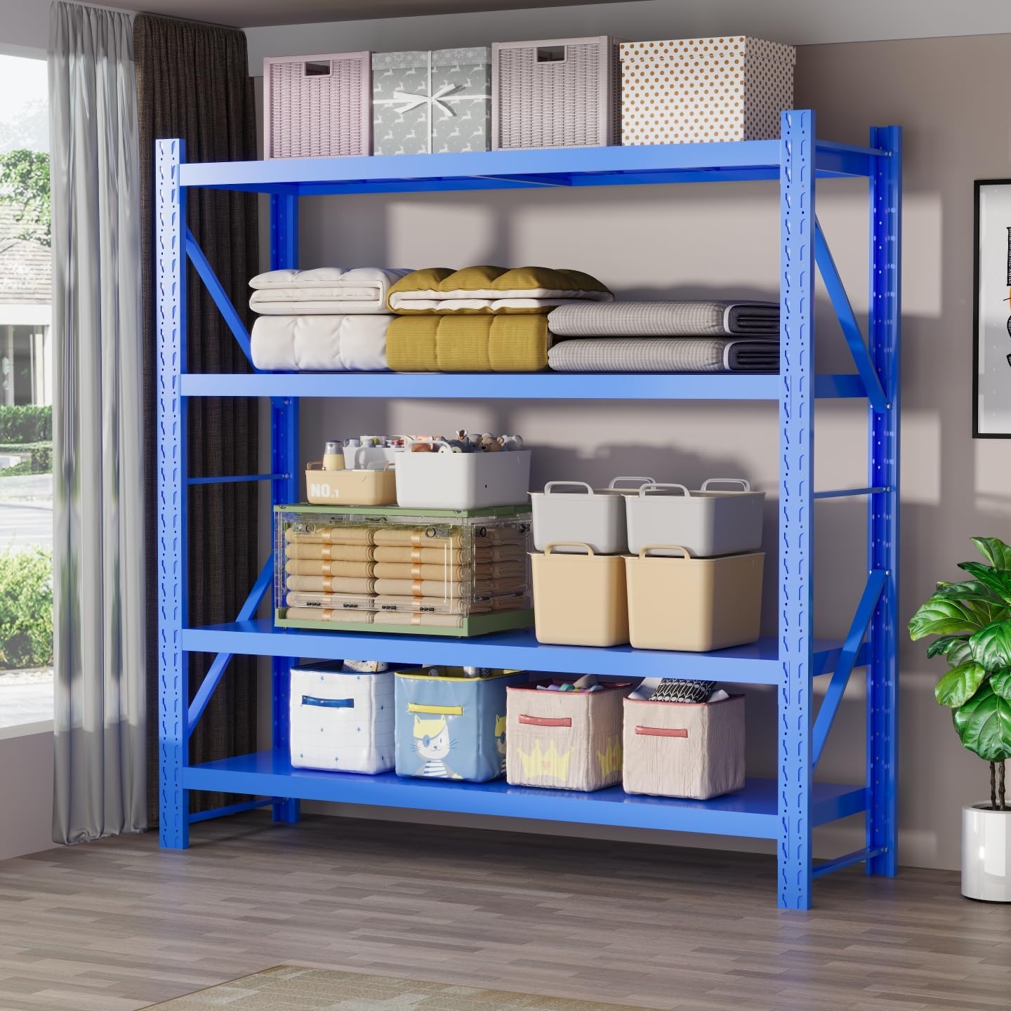 Storage Shelves Heavy Duty, Metal Garage Shelving Units, 4 Tier Storage Rack Shelf, Steel Industrial Shelving, Adjustable Standing Shelf for Basement/Warehouse (Blue, W47.24*D19.69*H78.74)