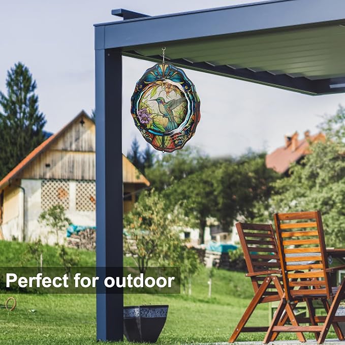 Wind Spinner - Durable Stainless Steel Hanging Wind Spinners - Indoor/Outdoor Hanging Decor - 12 Inch Wind Sculptures & Spinners for Gardens and Patios(Hummingbird)