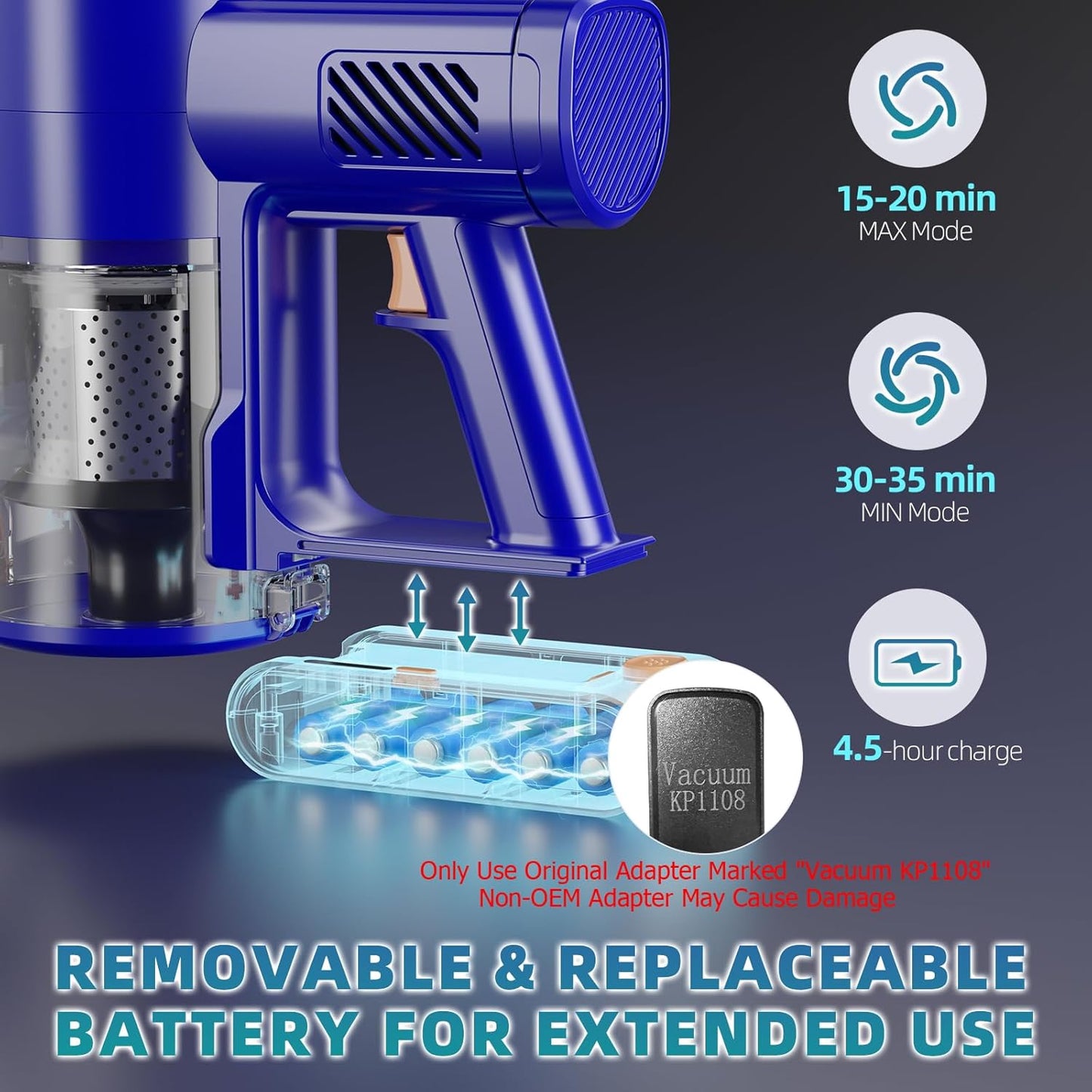 Cordless Vacuum Cleaner, 180° Bendable Wand Stick Vacuum Cleaners with Touch Screen, 8-in-1 Vacuum with Lightweight Rechargeable Battery, Longlasting Runtime for Home Hard Floor Low-Pile Carpet