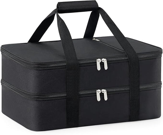 Double Insulated Casserole Carrier for Hot or Cold Food,Pie Carrier Bag Lunch Tote for Potluck Parties/Picnic/Cookouts, Fits 9"x13" Baking Dish, Black