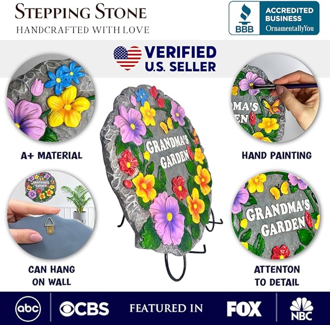 Elegant Resin Stepping Stone, Outdoor Garden Pathway Decoration (Grandma’s Garden Floral Stepping Stone, 9.5" Decorative Outdoor Decoration)