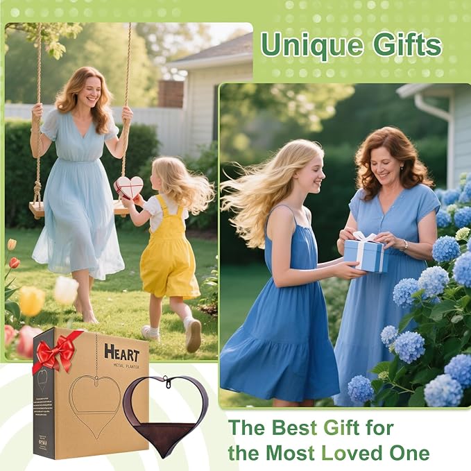 Metal Plant Hangers Indoor and Outdoor: Birthday Gifts for Women Mom Wife Father Garden Lovers - Rustic Heart Shape Hanging Planters Perfect for Window Wall Living Room Office Decor