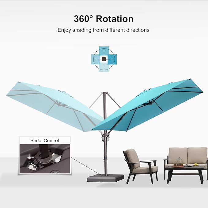 PURPLE LEAF 10 Feet Patio Cantilever Umbrella Square Outdoor Umbrella with 360° Rotation and Aluminum Offset Hanging for Garden Backyard Pool, Turquoise