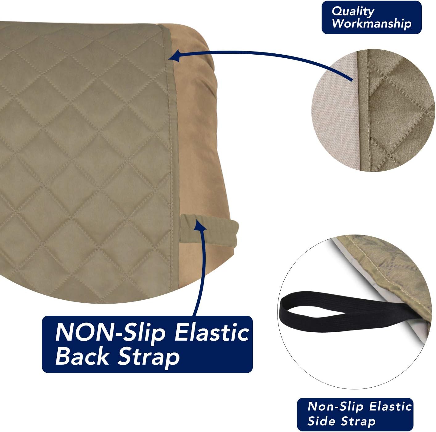 PureFit Reversible Quilted Sofa Cover, Water Resistant Slipcover Furniture Protector, Washable Couch Cover with Non Slip and Elastic Straps for Kids, Dogs, Pets (Small Recliner, Beige/Beige)