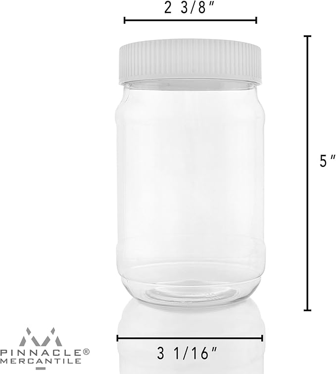 Pinnacle Mercantile Plastic Mason Jars - Screw on Ribbed Lid - 16 ounce-Set 6-Airtight Liner-Meal Prep Containers-Freezer Safe BPA Free