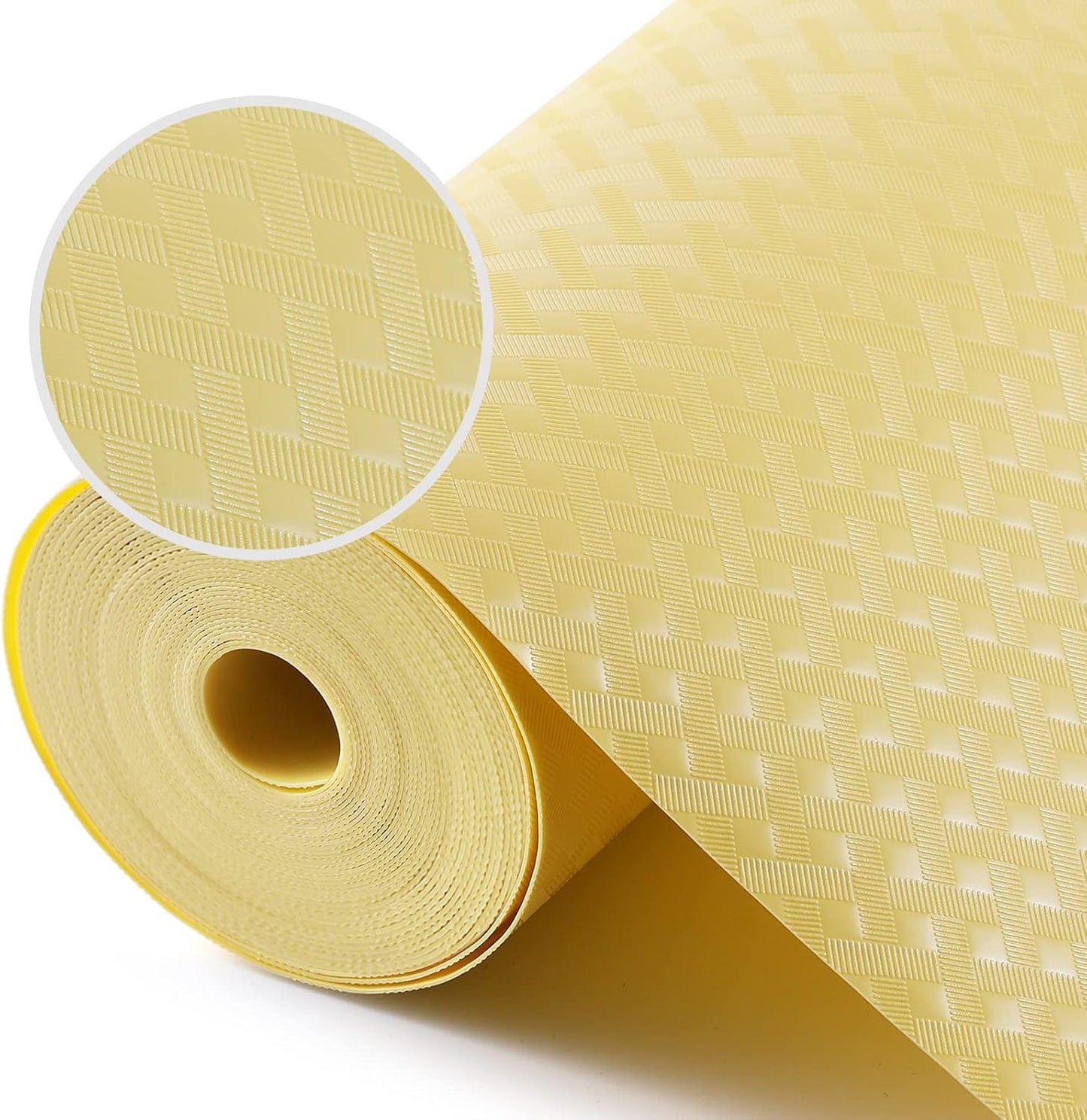 Shelf Liners for Kitchen Cabinets Refrigerator Liners Waterproof Kitchen Cupboard Liner Non Adhesive Drawer Mats EVA Material Fridge Liner for Shelves - Yellow Beige 17.5 x 393.7 Inches