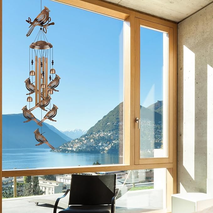Bronze Cardinal Wind Chimes for Home, Garden, Balconies, Rooms, Patio, Indoor, Outside Decor, Memorial Wind Bell, Retro Wind Catcher, Outdoor Blessing Wind Chime Gifts for Mom, Women, Grandma, Family
