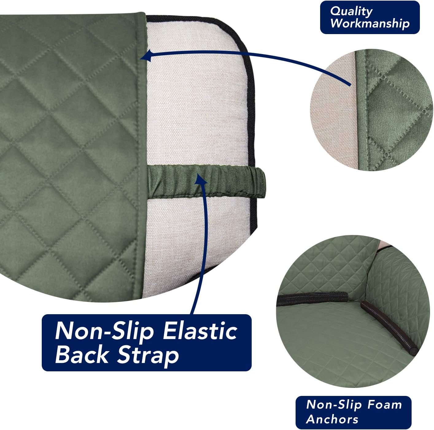 PureFit Reversible Quilted Sofa Cover, Water Resistant Slipcover Furniture Protector, Washable Couch Cover with Non Slip and Elastic Straps for Kids, Dogs, Pets (Loveseat, Greyish Green/Beige)