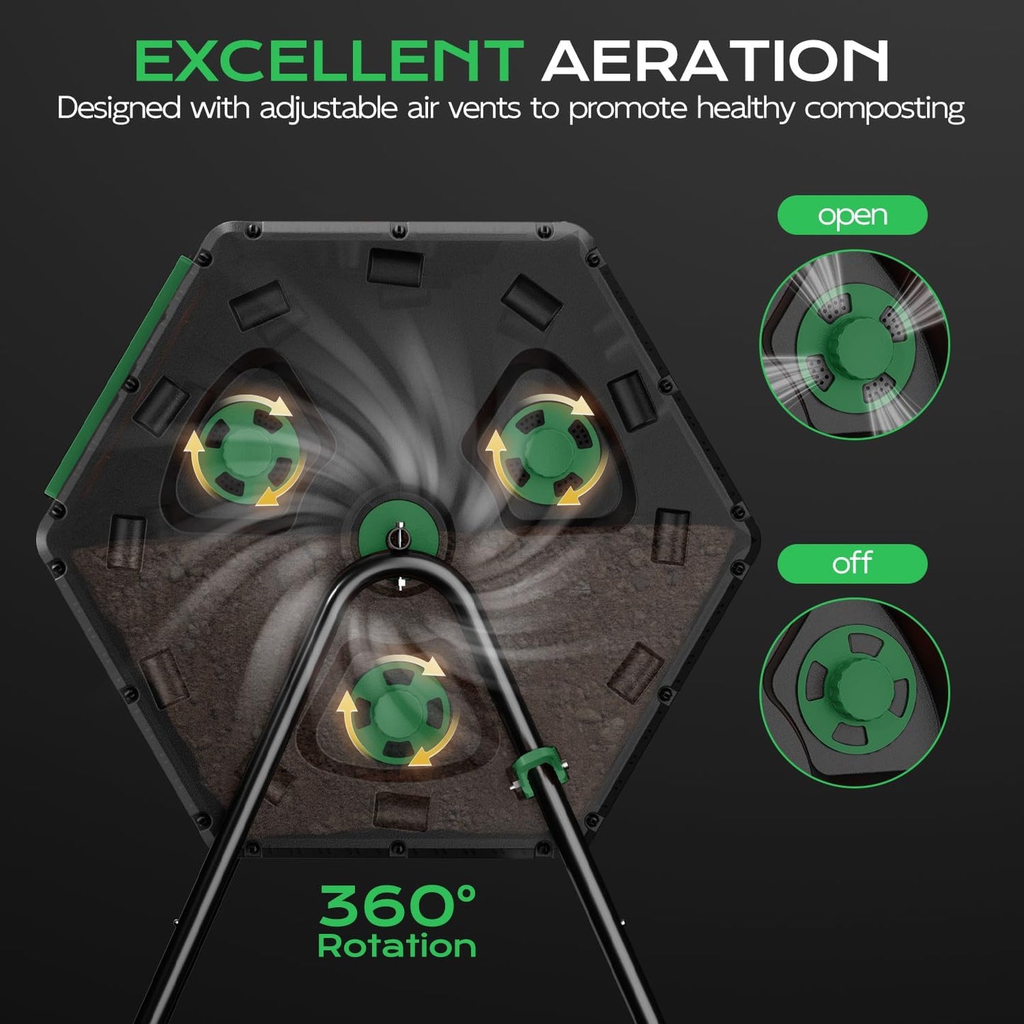 Compost Tumbler 45 Gallon/170L, Easy-Assemble Dual Chamber Compost Bin Outdoor, 360°Rotating Large Composter for Outside, Backyard, Garden, Gifts for Seasoned Gardeners & Beginners-Green