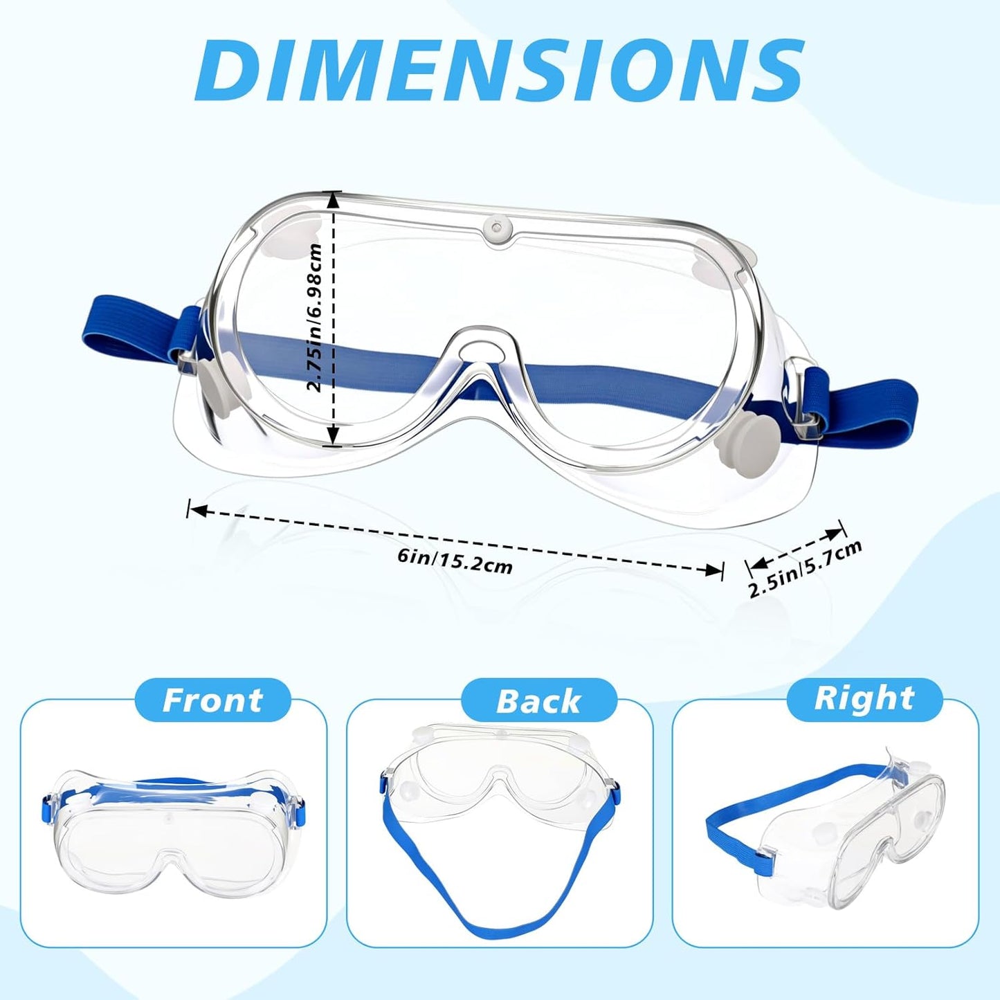 Yunsailing Protective Safety Goggles Lab Over Glasses Clear Anti Fog Eye Protection Goggles for Men Women