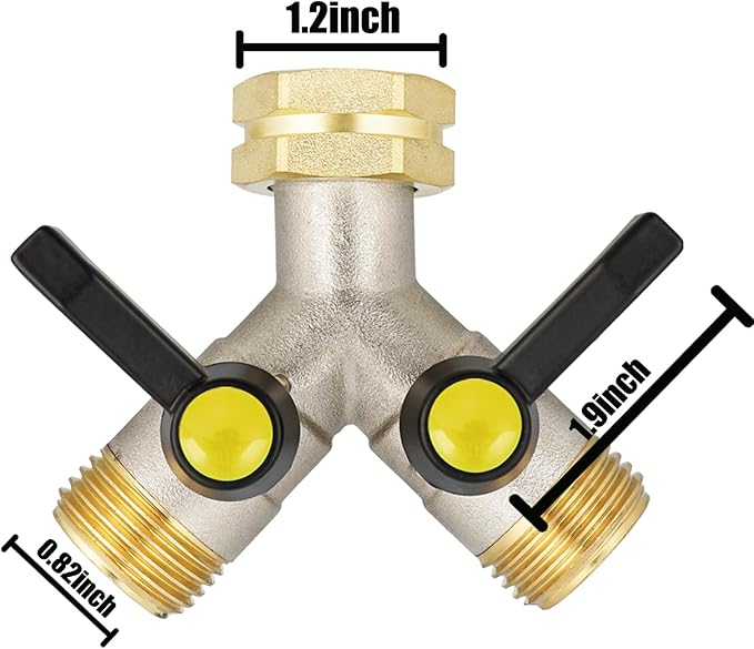 EJW Garden Hose Splitter 2-Way Heavy Duty, Y-Valve Garden Hose Faucet Splitter, 3/4” GHT Threads,Outdoor Faucet Splitter，Brass High Flow, Garden Hose Y-Splitter 2-Way,Y-Valve Full Flow Hose Splitter.