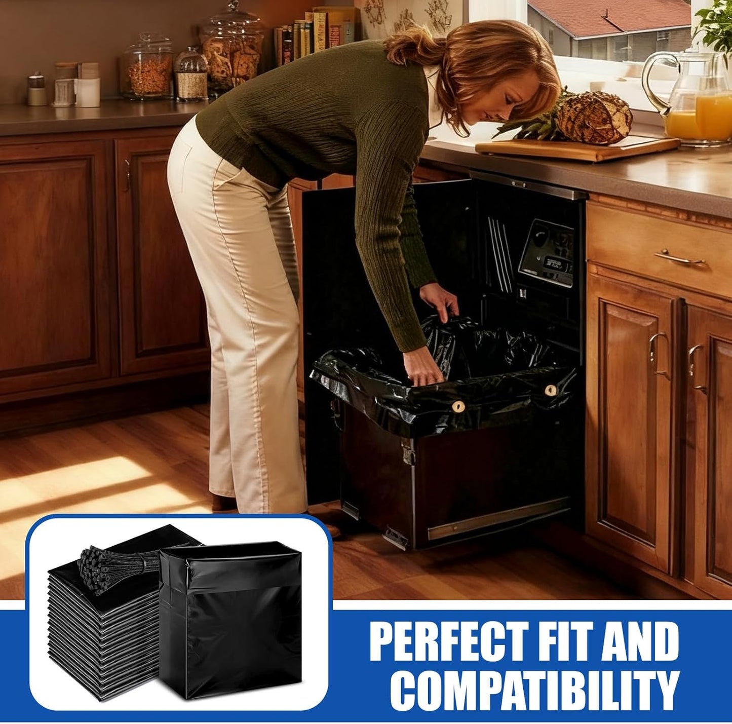 24 Pcak Trash Compactor Bags for 15" Wide Models Black Heavy Duty Garbage Compactor Bag Leak-proof Kitchen Trash Bags with 100 Pcs Twist Ties 2.4 Mil Tear Resistant, Extra Strong Liner