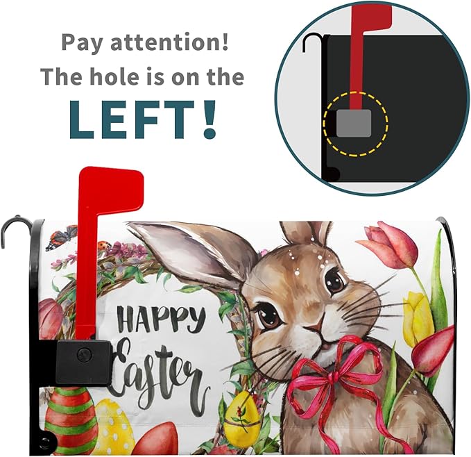 Happy Easter Bunny Magnetic Mailbox Covers Cute Rabbit with Egg Flower Wreath Decorative Mailboxes Wraps Post Letter Box Cover Standard Size 21x18 in Spring Holiday Decor for Home Outdoor Garden Yard