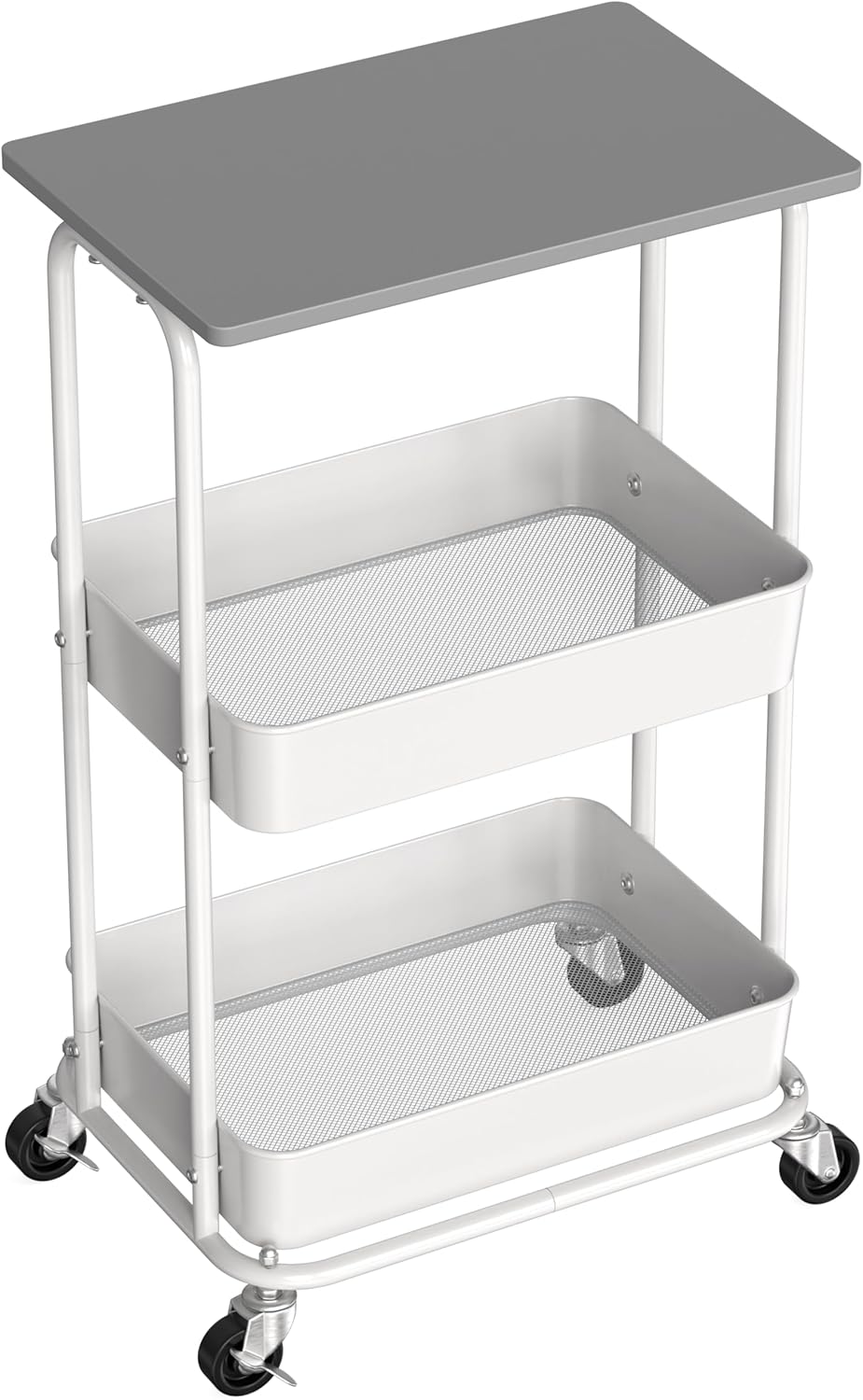 Simple Houseware 2-Tier Rolling Utility Cart with Lockable Wheels and Wood Top, Metal Storage Organizer Trolley for Kitchen, Bathroom, Office, Craft Room, Grey