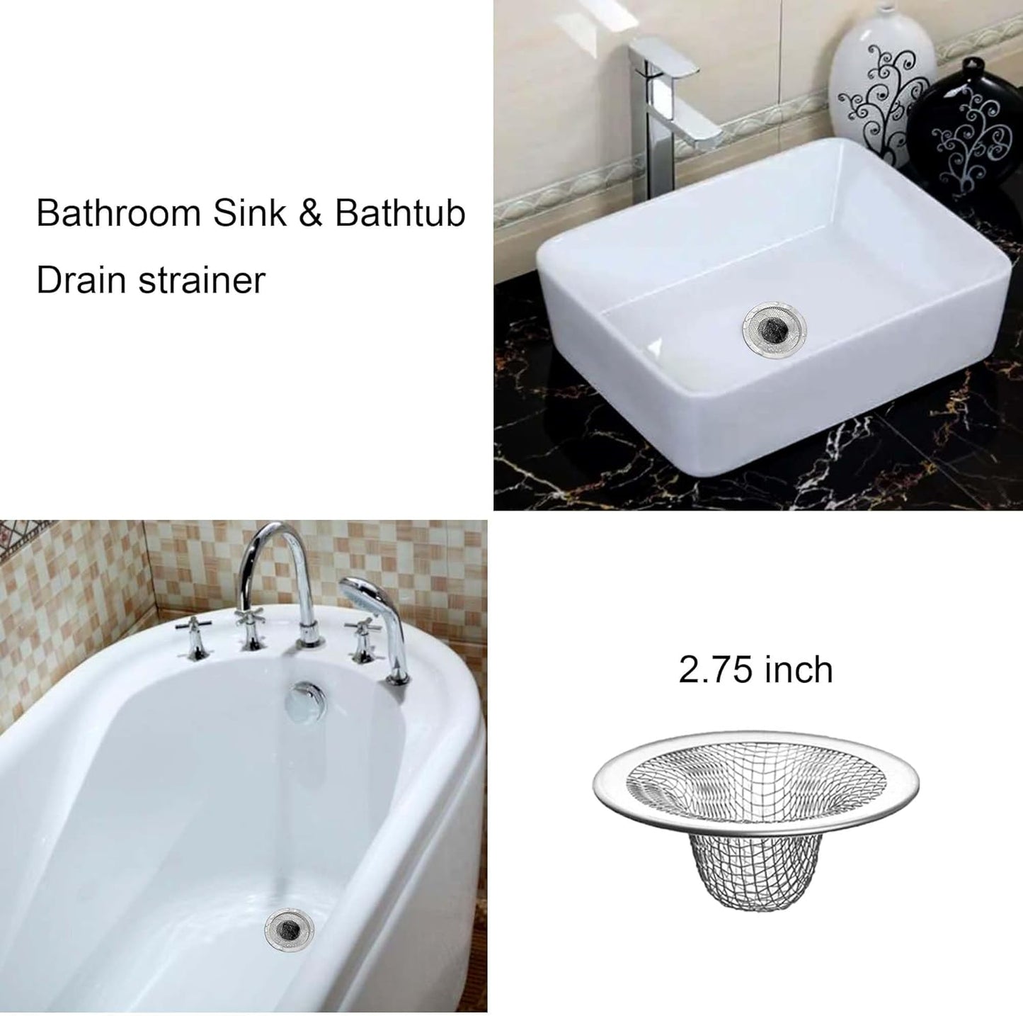 10PCS Mesh Sink Drain Strainer Bathroom, 2.75" Stainless Steel Slop Basket Filter Trap Hair Catcher, Tub Drain Screen Filter Cover Mesh Bathroom Bathtub RV Laundry Lavatory Balcony Utility