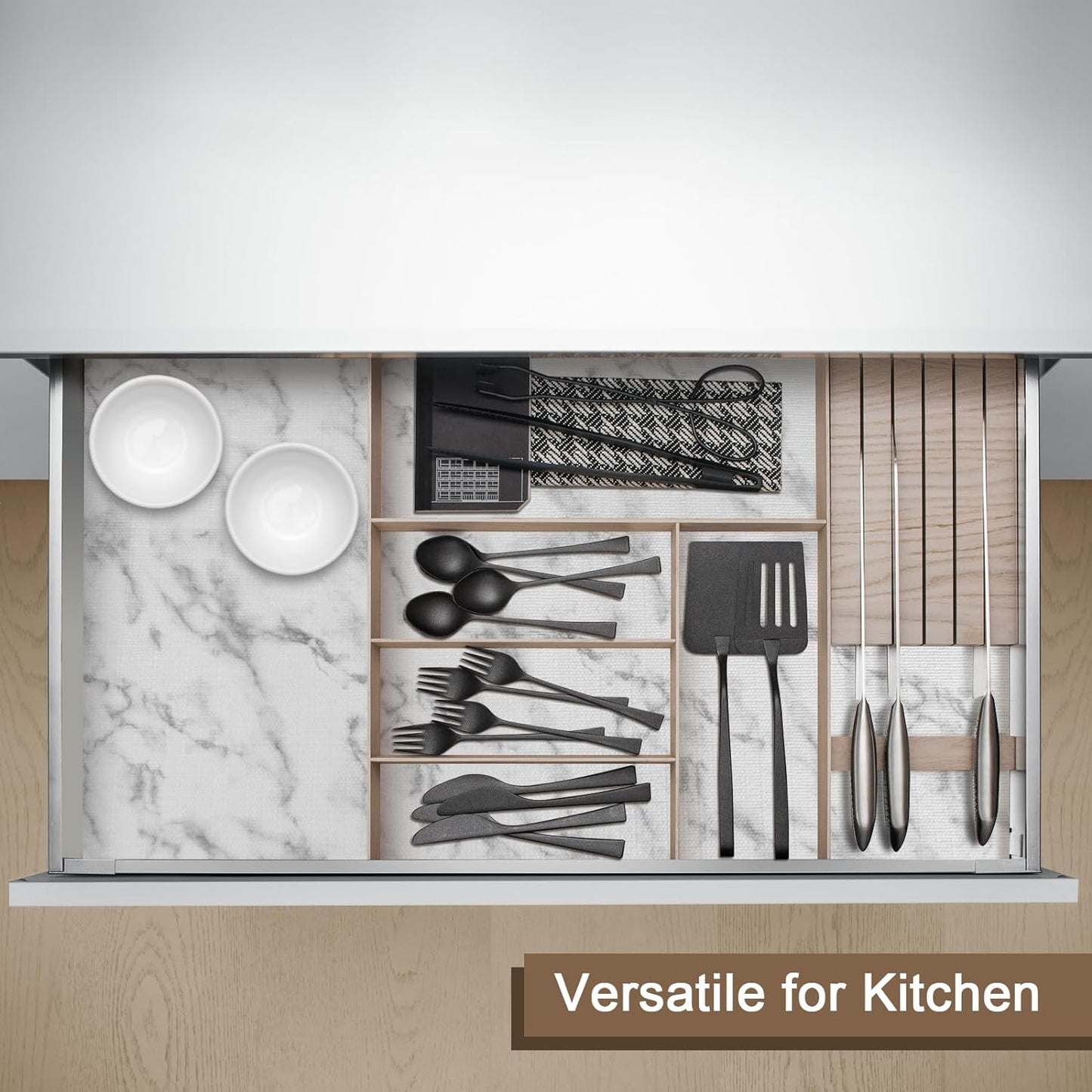 OcePor Non-Adhesive Drawer and Shelf Liner 17.5IN x 20FT，Non Slip Cabinet and Cupboard Liner, Kitchen Cabinet Liners for Shelves, Waterproof Drawer Shelf Liners for Cabinets/Bathroom Cupboard, Marble