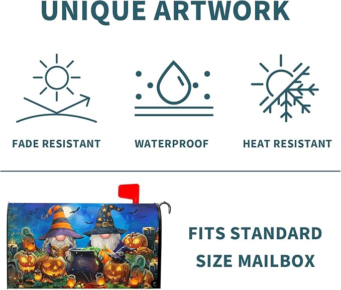 Halloween Gnomes Mailbox Covers Magnetic Large Size Humor Spooky Pumpkins Waterproof Mail Box Cover Autumn Halloween Happy Holiday Letter Post Wraps for Home Garden Yard Outdoor 25.5x21 Inch