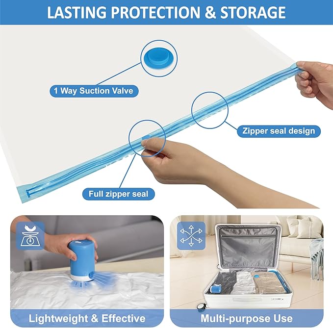 Cozy Essential Travel Vacuum Bags with Electric Pump, 10 Pack Vacuum Travel Bags for Luggage and Suitcase, Vacuum Seal Space Saver Compression for Clothes Clothing