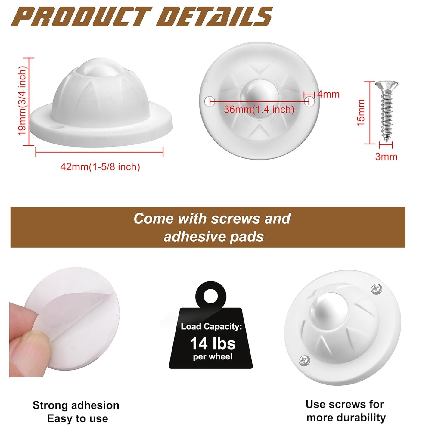 PlusRoc 4 Pack Self Adhesive Caster Wheels For Kitchen Appliance Rollers, Load Capacity 14LBS Per Wheel, Mini Swivel Wheels Sliders For Stand Mixers Air Fryers Coffee Machine