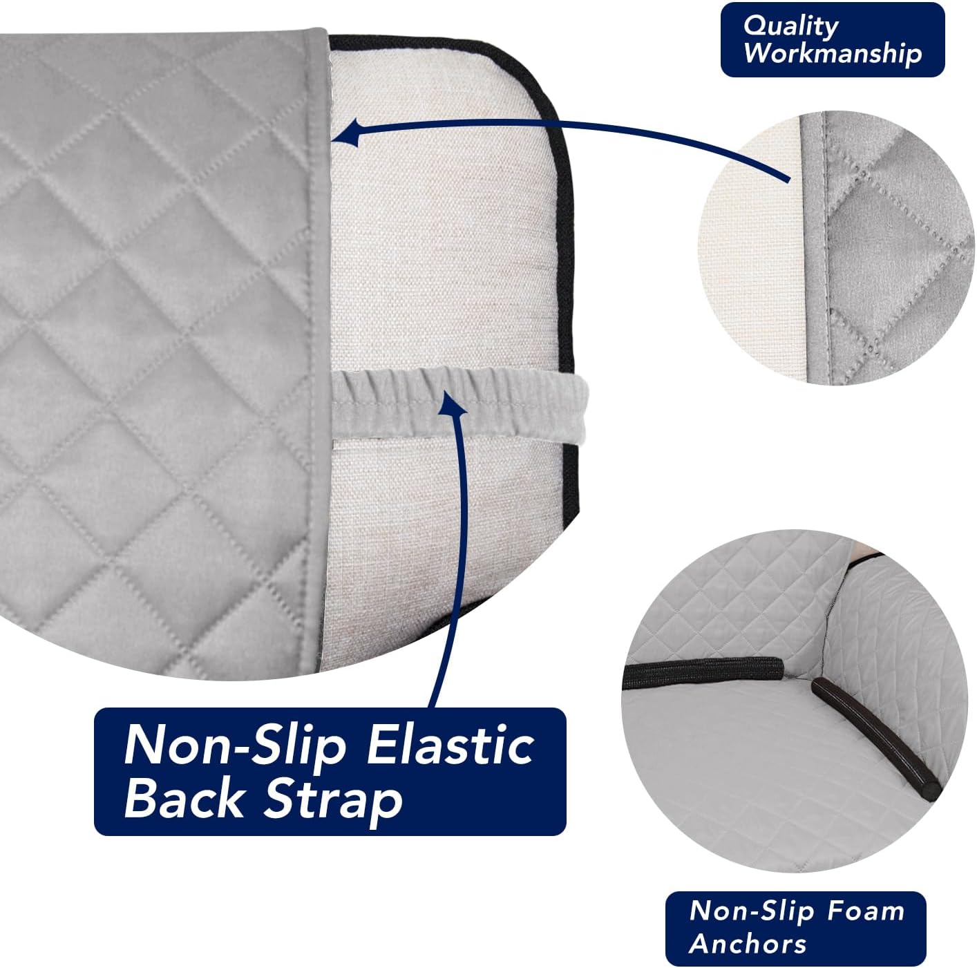PureFit Reversible Quilted Sofa Cover, Water Resistant Slipcover Furniture Protector, Washable Couch Cover with Non Slip and Elastic Straps for Kids, Dogs, Pets (Loveseat, Light Gray/Light Gray)