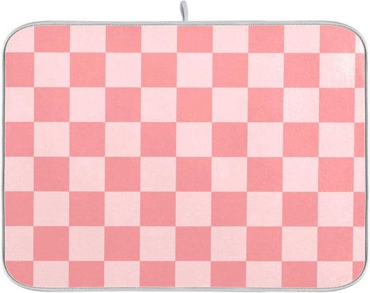 Buffalo Plaid Pink Dish Drying Mat for Kitchen Countertop 18x24 Chessboard Rectangle Large Drying Mat Reusable Quick Dry Dish Sink Absorbent Mats Dishwasher Easy Clean Decorative Home Essentials