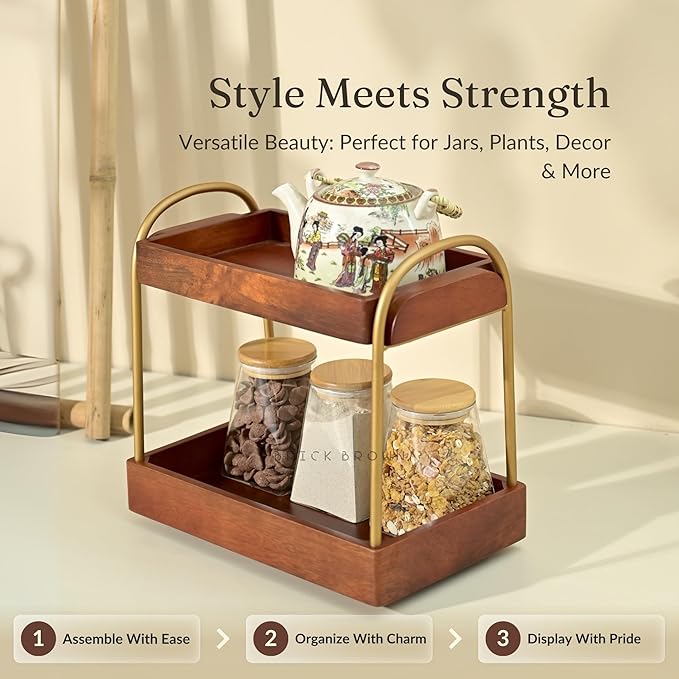 Premium CasaDuo Multipurpose Organizer Rack for Cosmetics Storage | Display Holder | Bathroom Dresser Countertop|Kitchen Organizer in Mahogany Finish (Self Assembly)