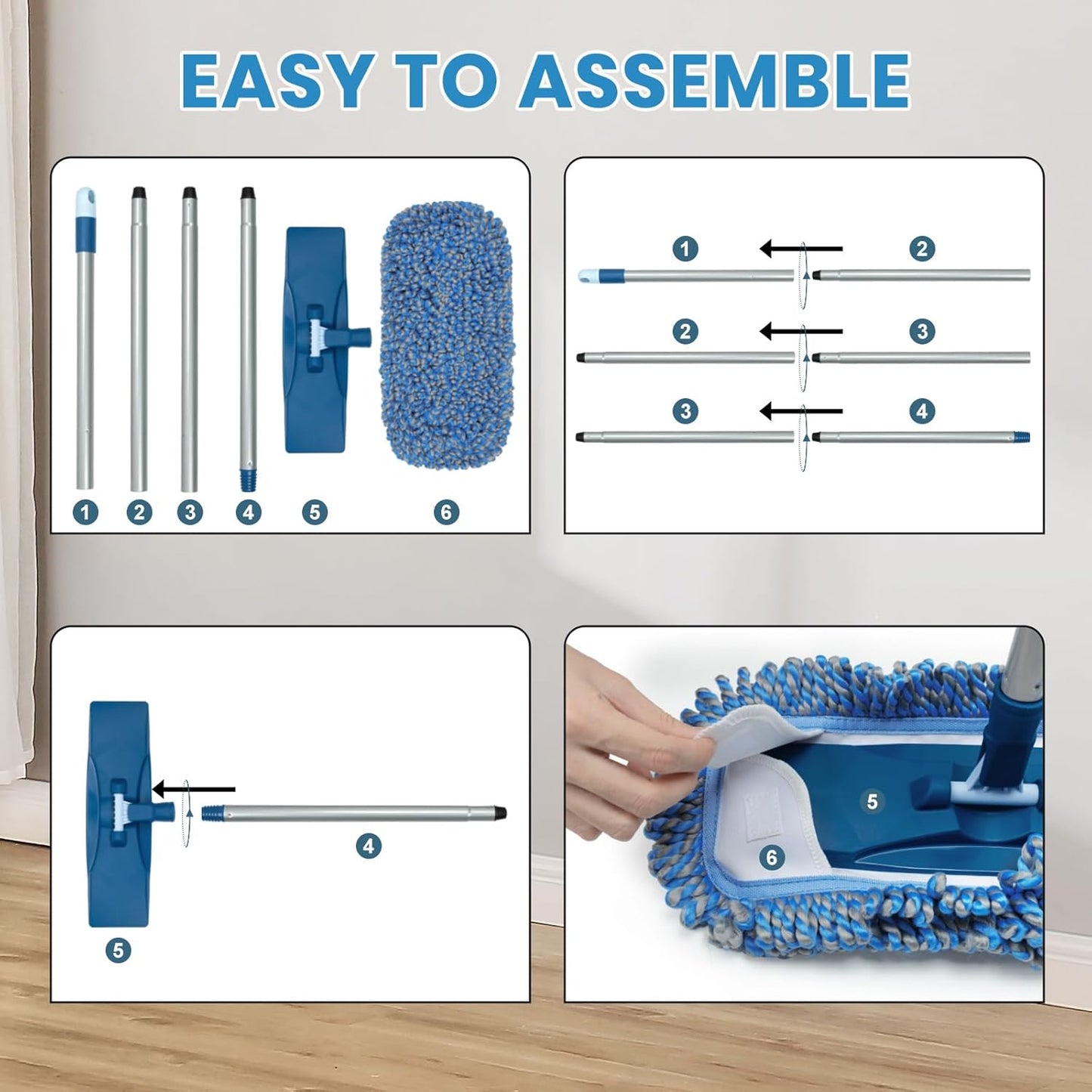 MAVRIZ Dust Mop for Hardwood Floor Washable Wet and Dry Mop with 58" Long Handle, 360° Rotating Microfiber Mop for Wood, Laminate, Tile Floor