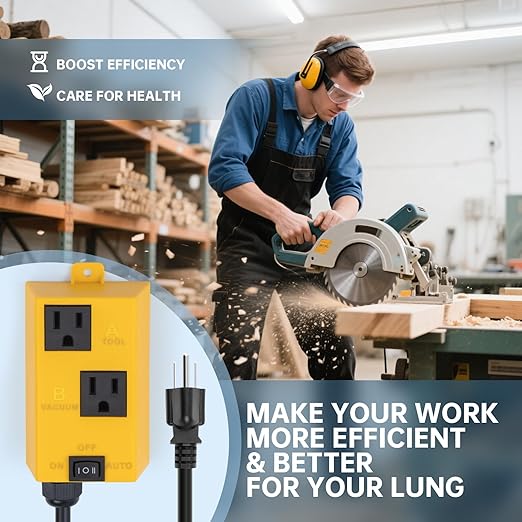 Ortis Automatic Vacuum Switch with Auto/On/Off Control, Smart Current Sensing, and Delayed Vacuum Start to Prevent Overload and Breaker Trips,Ensuring a Safer and Cleaner Workspace, Yellow