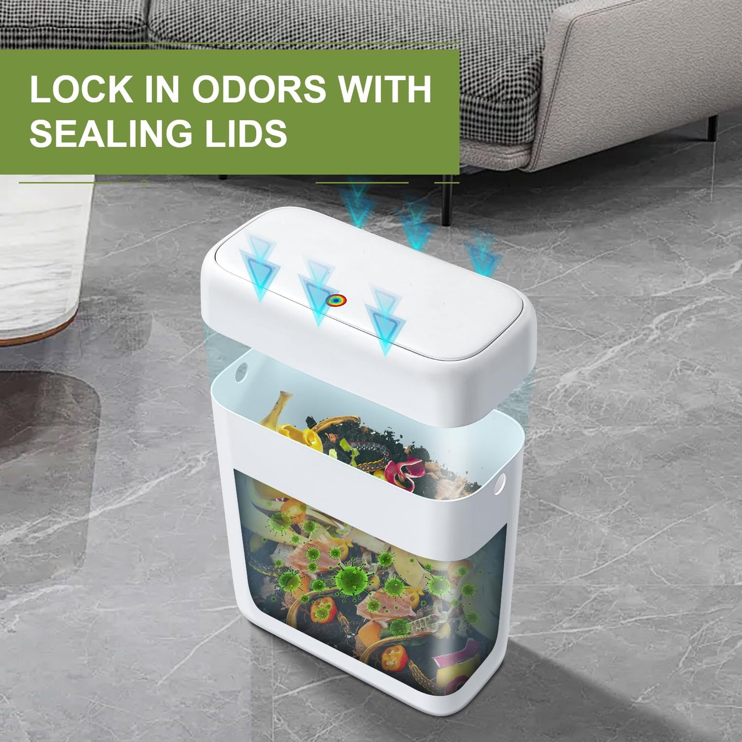 funest Trash Can with Lid, 3 Gallons/10.3 Qt Garbage Can with Press Top, Small Trash Can Dog Proof, Plastic Trash Bin, Waste Basket for Rv Bathroom Kitchen Bedroom Office White