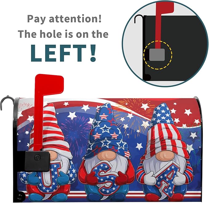 Patriotic Gnomes USA Flag Mailbox Cover Independence Day July 4th Mailbox Covers Oversize 25.5"" x 21"" Happy Holiday Waterproof Post Box Cover Wraps for Outdoor Garden Yard Home Decor