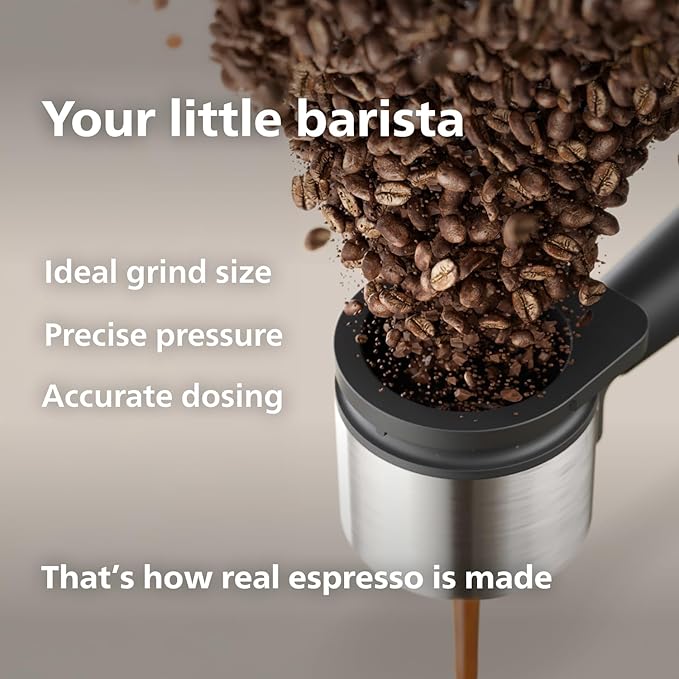 Philips Baristina Espresso Machine, Grind, Tamp & Brew Coffee Beans in One Swipe, Compact, 16 Bar Pump Pressure, Automatic Grinder, Natural White with White Portafilter (BAR300/00)