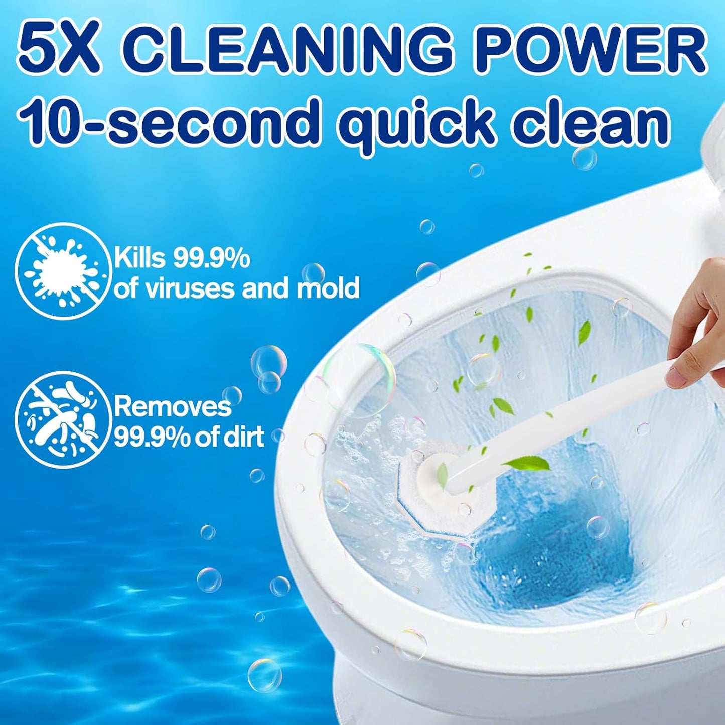 100 Count Toilet Wand Refills - Disposable Toilet Brush Refills with 5X Cleaning Power Toilet Bowl Cleaner, Replacement Heads for Toilet Cleaning, 360° Efficient Cleaning | No Falling Apart