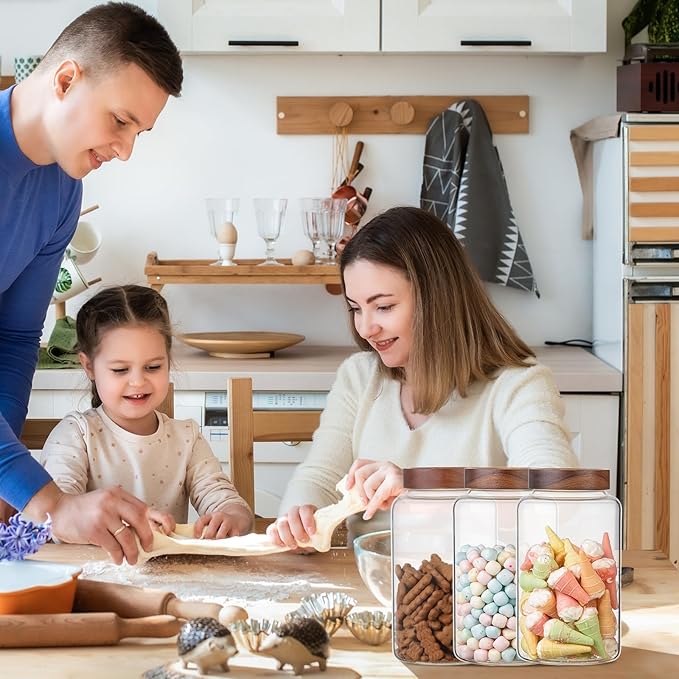 Large Glass Coffee Jars with Spoon,Round Storage Canister with Wooden Lid Clear Glass Food Jar for Pantry Sugar Tea Coffee Bean Spice Nuts Cookies Bath Salts (2300ml/77oz)