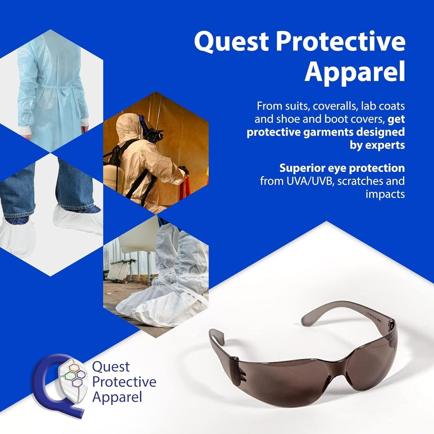 Quest Protective Apparel Safety Glasses for Men and Women - Anti Fog Safety Goggles for Shooting, Lab, or Construction – Polycarbonate Eye Protection [Smoke & Pack of 144 Pairs]