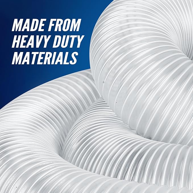 Heavy PVC 2 1/2" x 50' Dust Collection System, Flexible Clear Debris and Fume Collection Hose with Stainless Steel Hose Clamps, Ideal for Shop Vacuums and Dust Collectors with 2 1/2" Ports