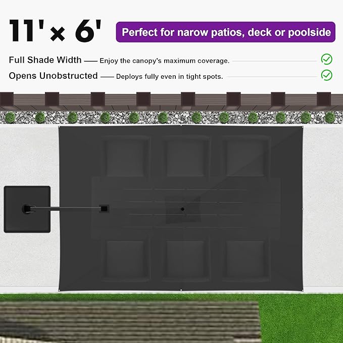 PURPLE LEAF 6.5' X 10' Right-left Tilt Patio Umbrella with Base Outdoor Cantilever Swivel Rectangle Umbrella Aluminum Offset Umbrella with 360-degree Rotation for Garden Deck Pool Patio Grey