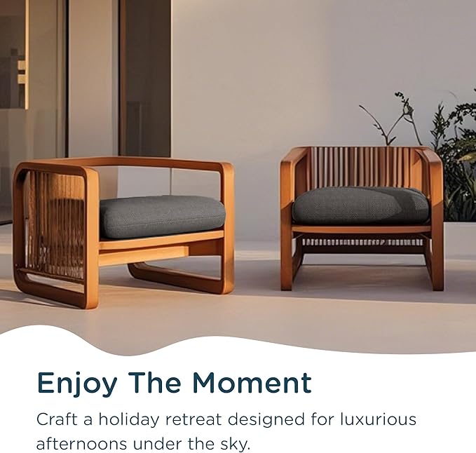 Codi Outdoor Cushions for Patio Furniture 24x24 Inch, Waterproof Chair Seat Cushion with Textured Fabric, Handles & Adjustable Straps, Fade Resistant - Set of 2, Grey