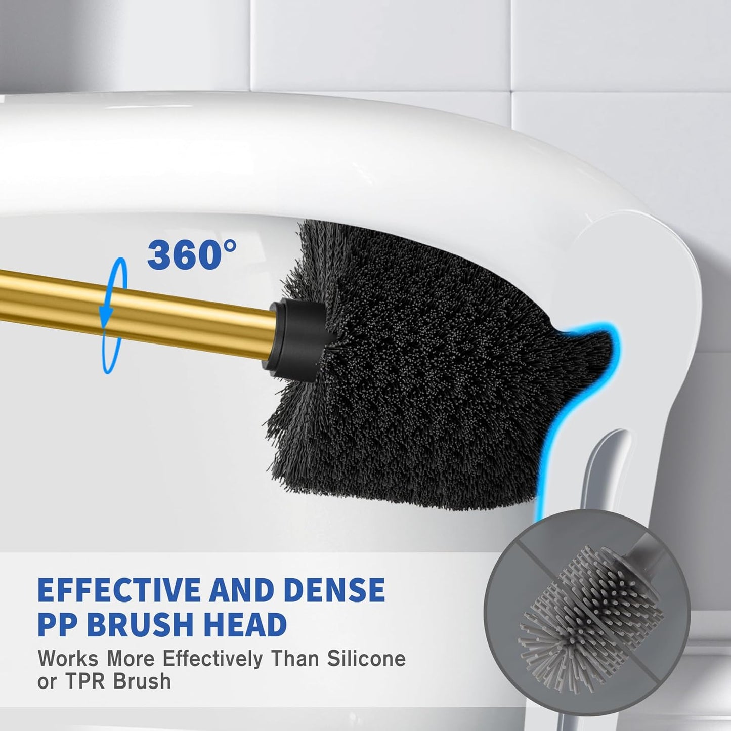 Toilet Brush and Holder, 2 Pack Toilet Brush Stainless Steel, Toilet Bowl Brush for Bathroom Toilet-Ergonomic, Elegant,Durable (Gold)