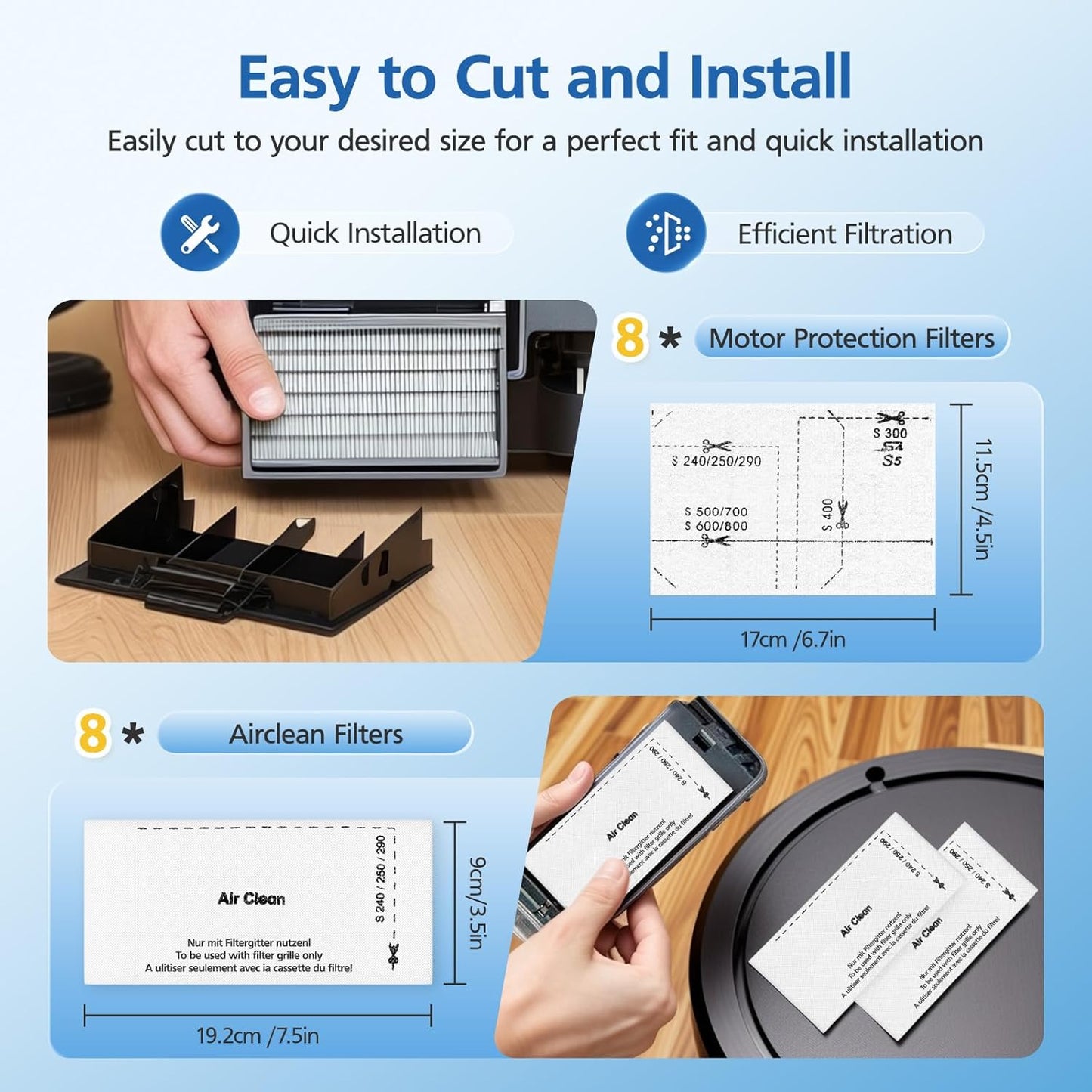 8 Pack AirClean Filters & Motor Protection Filters Compatible with Miele Classic C1, Compact C1/C2, Complete C1/C2/C3, and S Series S241,S227,S240,S270,S290,S300i,S400,S500,S700,S2,S4,S5,S6,S8 Vacuums