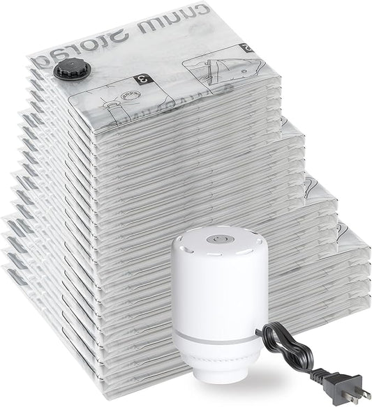 SUOCO 20 Combo Vacuum Storage Bags with Electric Pump, (4 Jumbo/4 Large/6 Medium/6 Small) Travel Clothes Space Saver Bags, Vacuum Seal Bags for Luggage Clothing Pillows Comforters Blankets