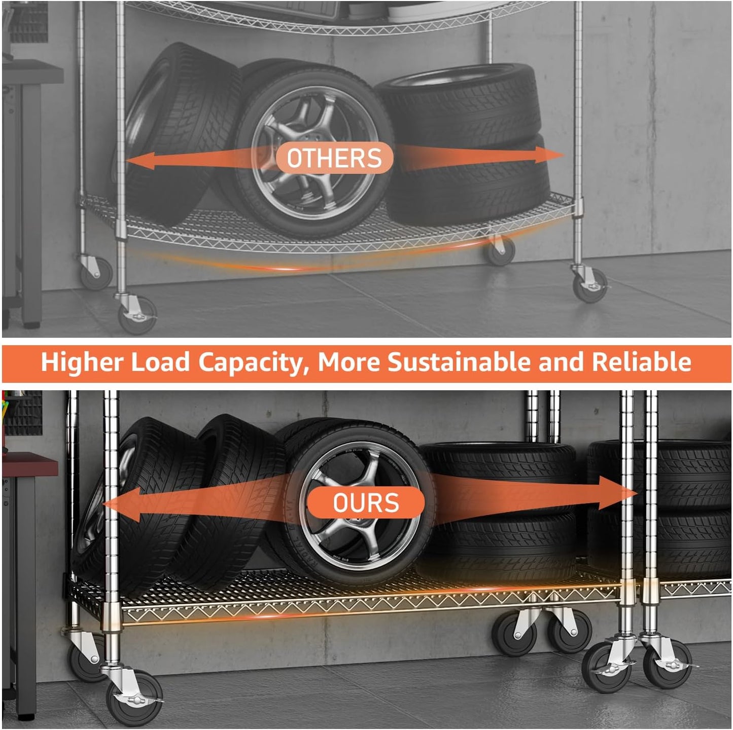 4 Tiers Storage Shelves Load 1400LBS, Metal Shelving Wire Metal Shelving Unit Shelves for Storage Adjustable Garage Shelving for Pantry Kitchen Garage Chrome 17.7" D x 47.3" W x 62.7" H