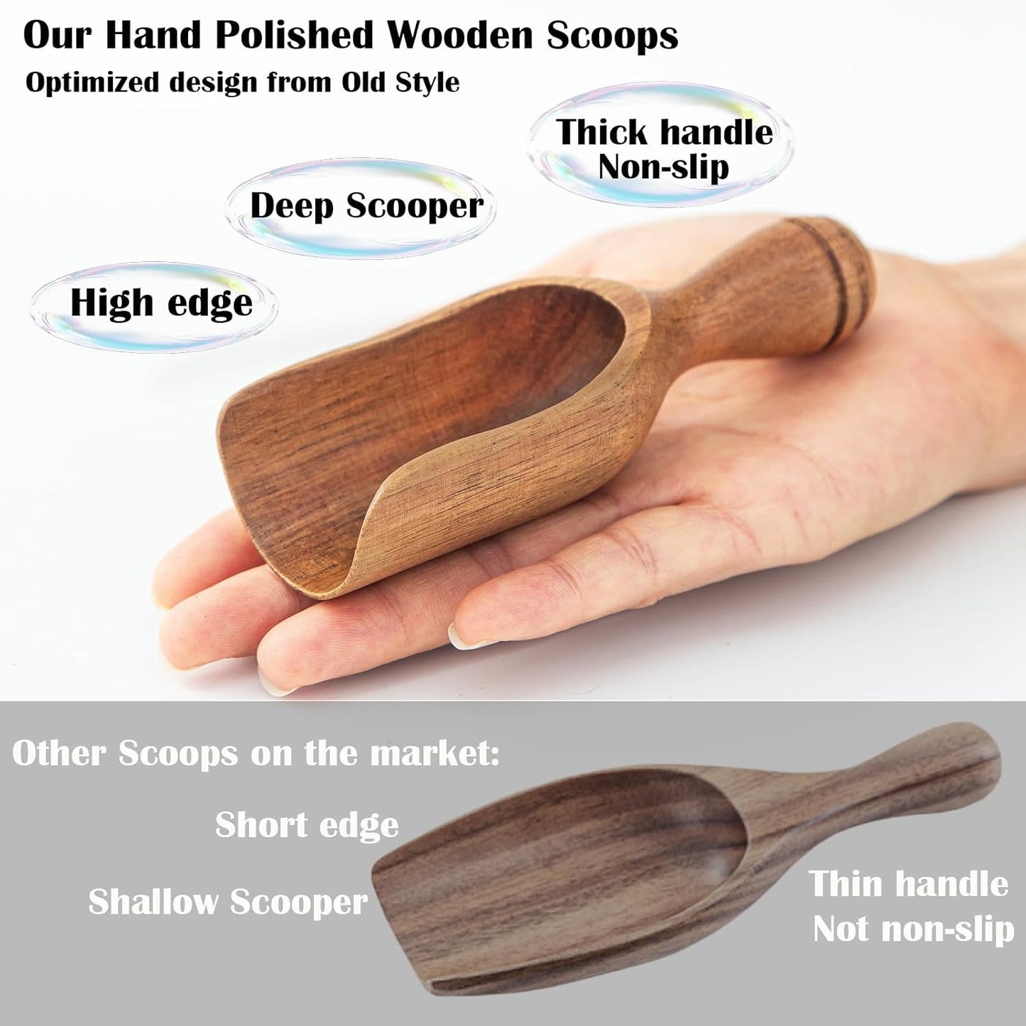 Wooden Scoops for Canisters 4PCS Wooden Scoop for Jars 4.9″Med-size Acacia Measuring Spoon for Ground Coffee Scoops Shovel Kitchen Scooping for Powder Bath Salt Laundry Detergent Shove-Multipurpose