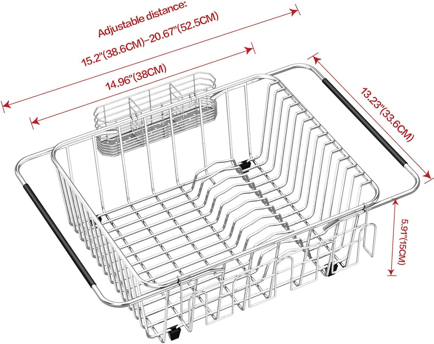 Dish Drying Rack in Sink, Extendable Stainless Steel Dish Drainers for Kitchen Counter, Anti-Rust Dish Dryer Rack with Utensil & Cup Holders, for Inside Sink, Over The Sink
