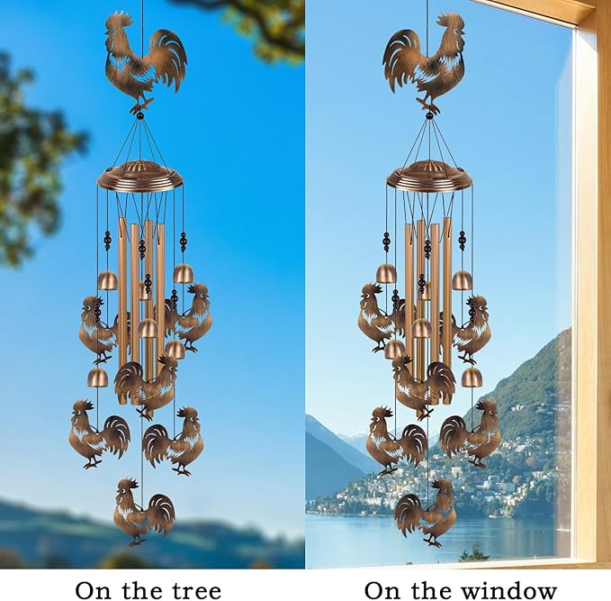 Bronze Chickens Wind Chimes for Home, Garden, Balconies, Rooms, Patio, Indoor, Outside Decor, Retro Wind Bells, Rooster Wind Catcher, Outdoor Memorial Wind Chime Gifts for Mom, Women, Grandma, Family