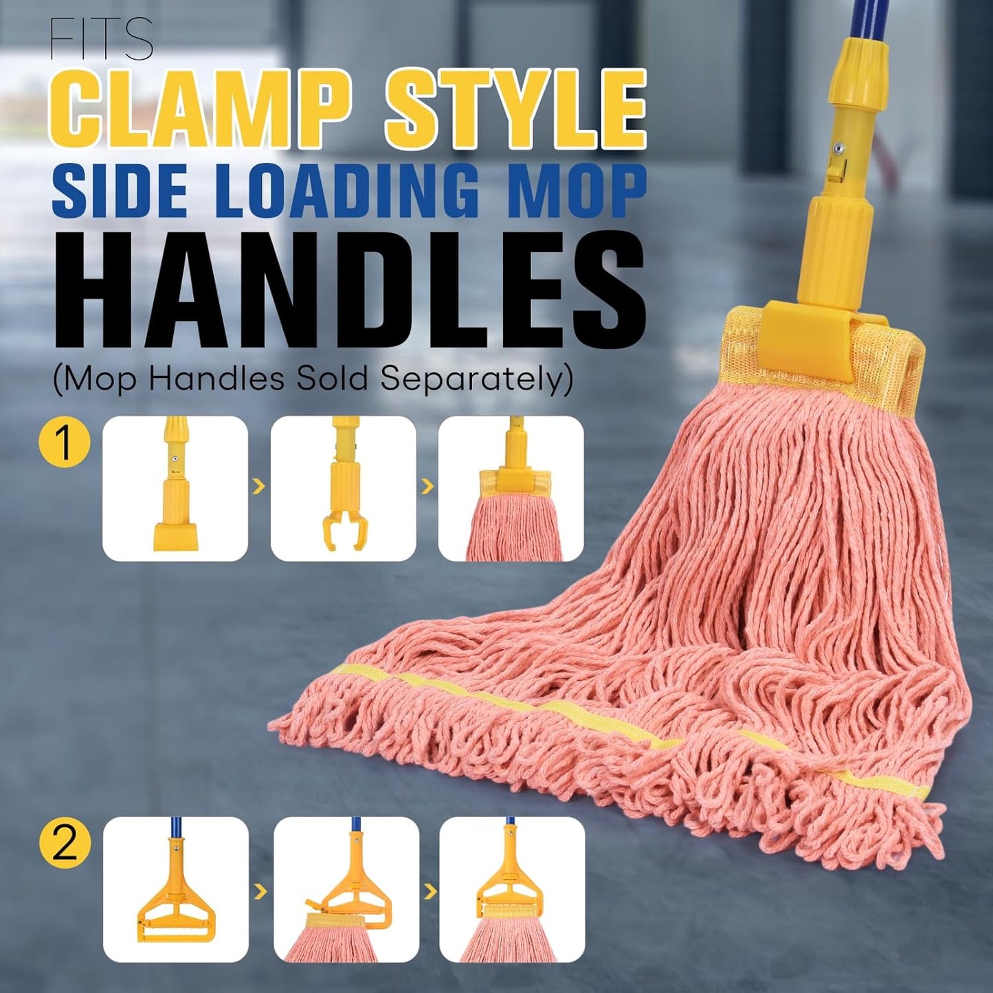 Matthew Cleaning Commercial Mop Head Replacement, 5 Inch Wide Headband, Looped End Cotton Blend String Wet Mops for Floor Cleaning, 18 oz Medium, Case Pack 12 Pcs Orange