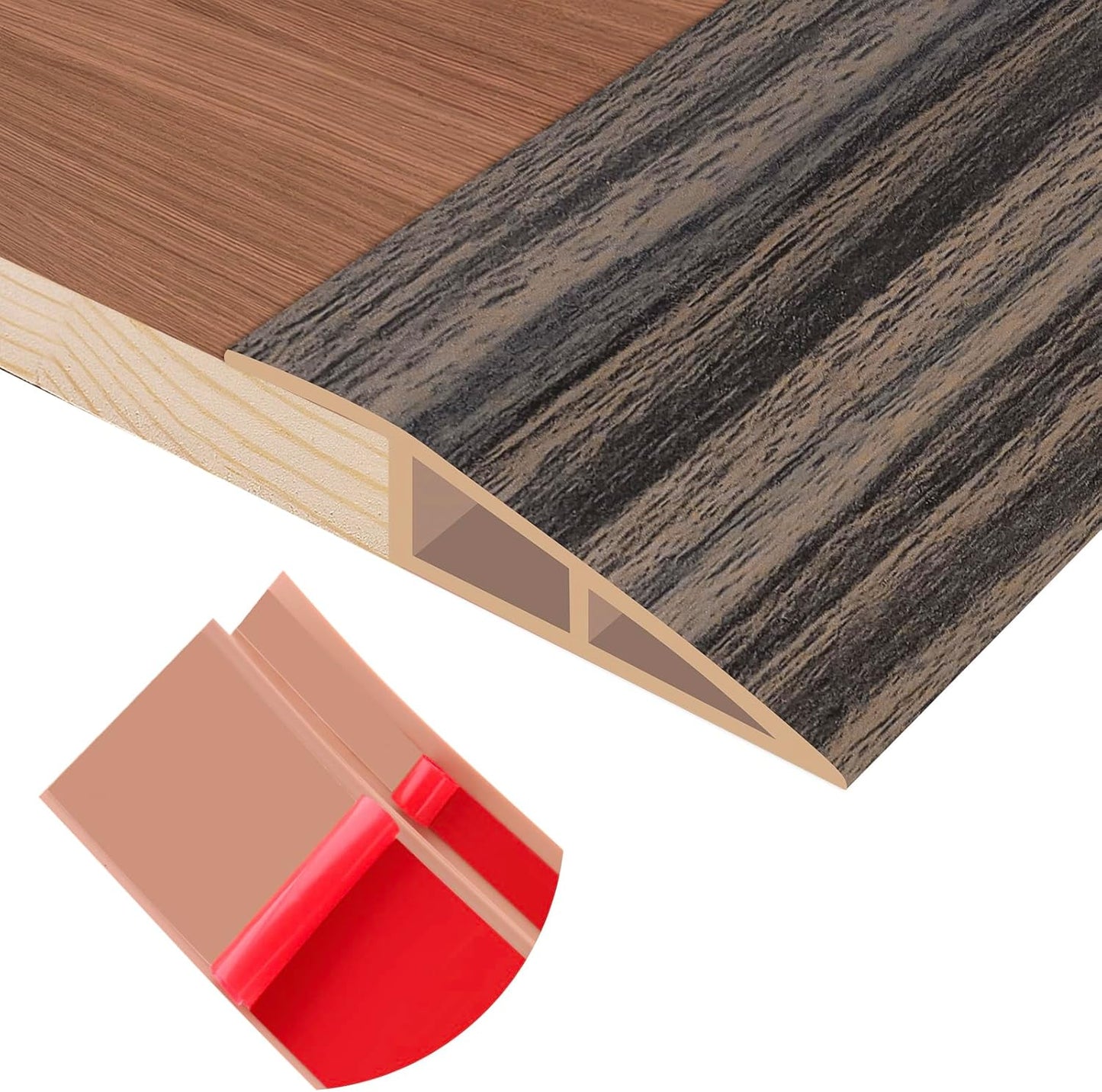 Floor Transition Strip Self Adhesive Vinyl Door Threshold for Doorways Carpet Edging Trim Overlap Edge Reducer for Laminate Floor, Carpet, Tile (Smoked Brown Wood Grain, 1/5" to 2/5", 3.3Ft)