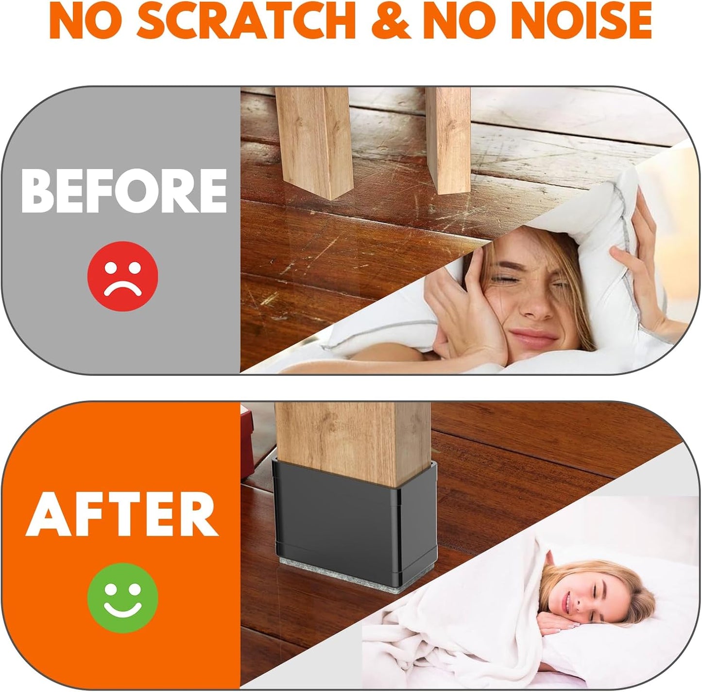 Rectangle Chair Leg Protectors for Hardwood Floors,16 PCS Silicone Covers to Protect Wood Tile Floors Felt Pads Furniture Leg Caps Reduce Noise. Easy to Move. (Black, 0.75 x 1 Inch,Rectangular)