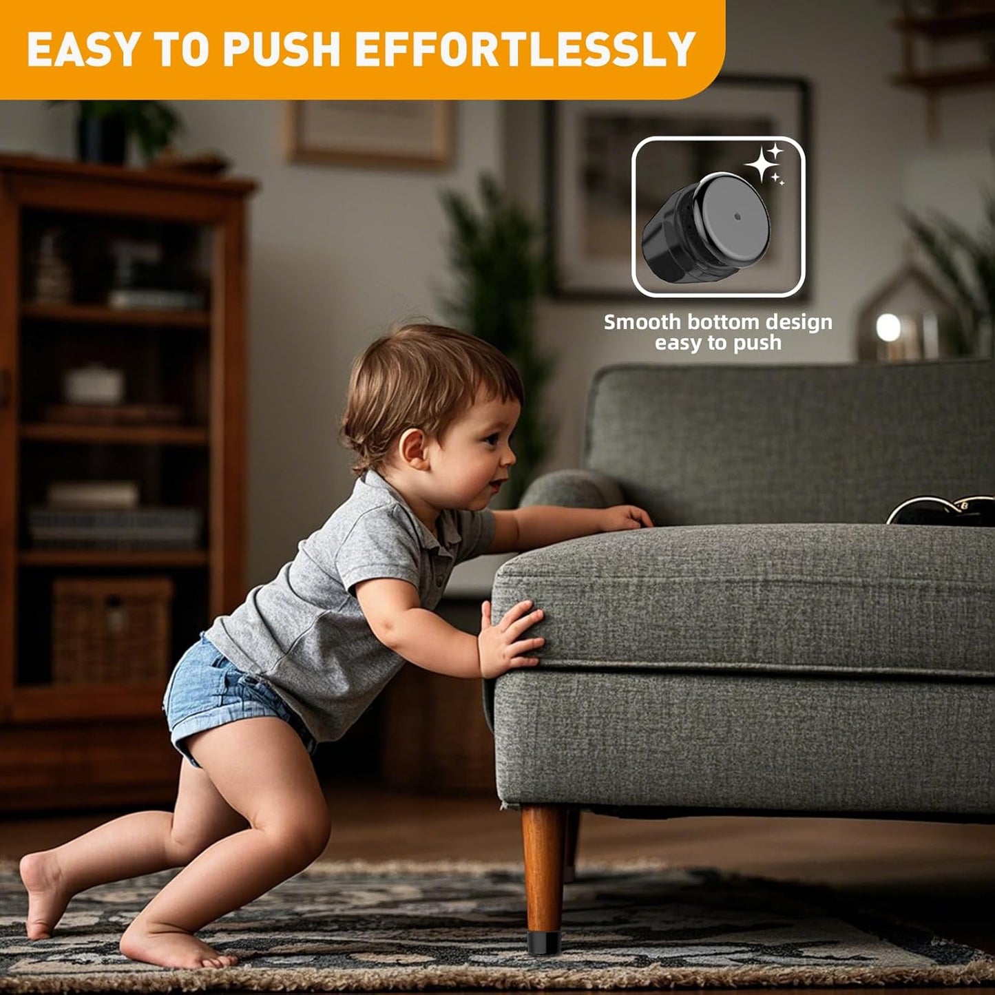 Furniture Sliders,24 PCS Chair Leg Sliders for Carpet, Furniture Movers Sliders, Carpet Chairs Furniture Glides, Floor Protectors, Carpet Moving Sliders Easily Move.(Black, Round Fit:0.67-0.87")