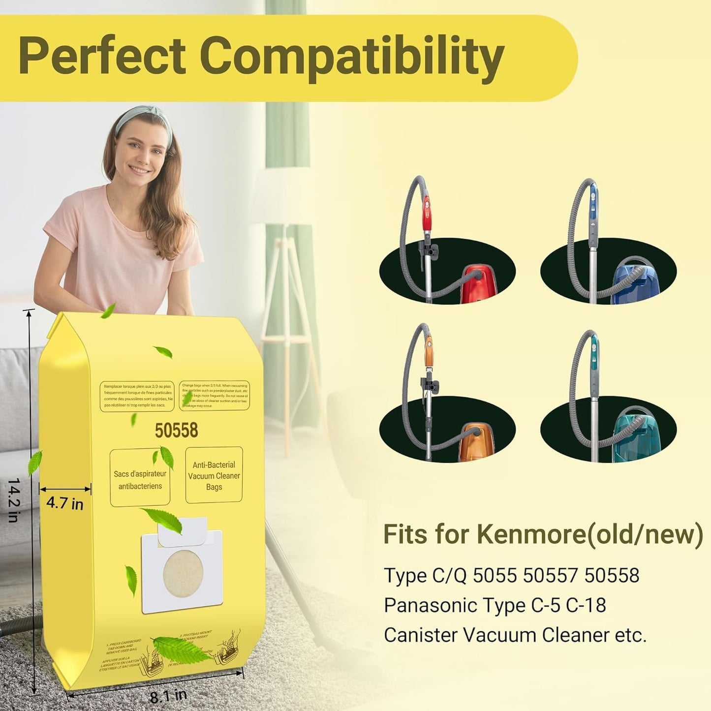 50558 Vacuum Cleaner Bags Replacement for Kenmore Canister Type C/Q 5055, 50555, 50557, 50558 and Pana·sonic Type C-5, C-18, 200 Series, 400 Series, 600 Series, 800 Seires Vacuum - 30 Pack