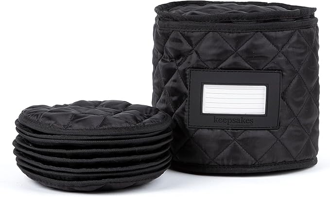 Covermates Keepsakes - Dish Storage - Padded Protection - ID Window - Stain Resistant - Machine Washable - China Storage, Black